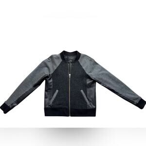 J.Crew Women’s wool and leather bomber jacket gray black size 2 houndstooth